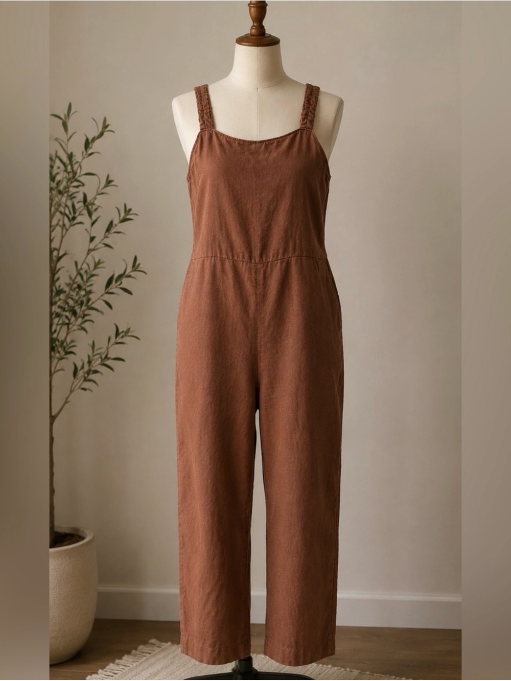 Everlane‎ The Linen Side-Button Jumpsuit Brown Size 4 Wide leg Quiet luxury Chic